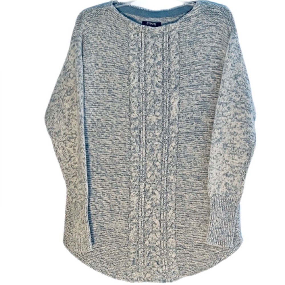 Chaps Blue and White Cable Knit Oversized Sweater, Small